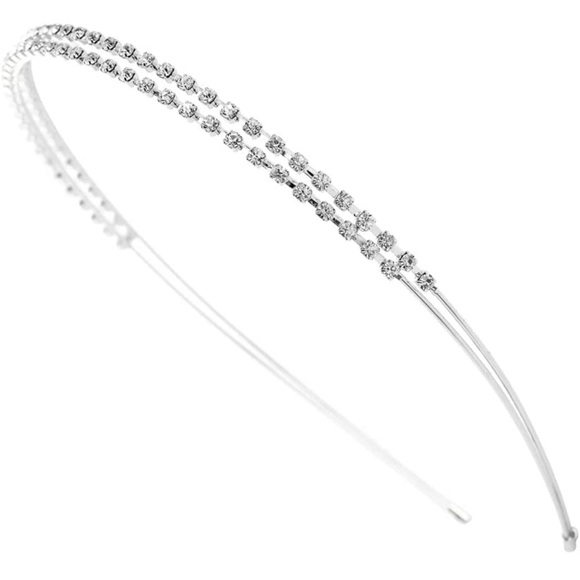 🆕  1 Pc Silver Double Rows Crystal Rhinestones Fashion Headband - Picture 4 of 9